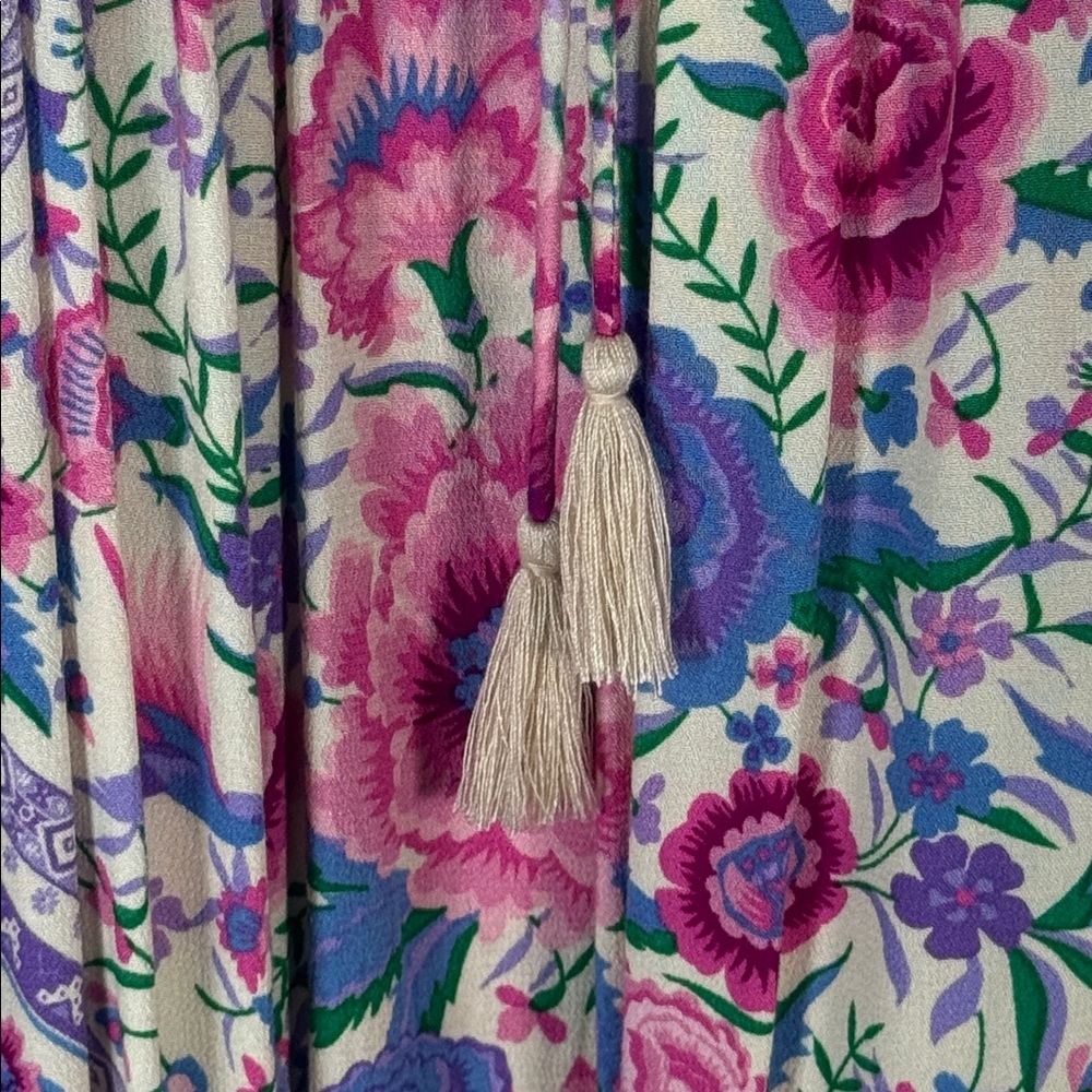 Spell Babushka Floral Lace-Trimmed Strappy Midi Dress in Lavender Size Large - Picture 8 of 12
